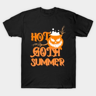 Hot Goth Summer Orange Letters and Horror Cauldron T-Shirt